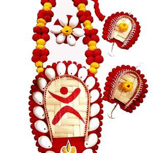 BEAUTIFUL HANDMADE RED COLOR KULO KORI SOSTIK PAINTED LIGHT WEIGHT DURGA PUJA SP